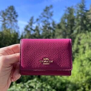 COACH Micro Trifold Wallet Pebble Leather Light Raspberry with Gold Hardware